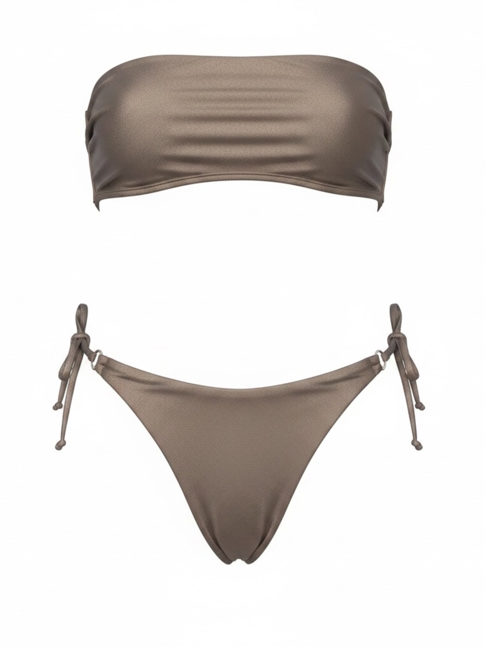 Victoria's Secret Metallic Taupe Bandeau Bikini with Tie-Side Bottoms